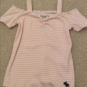 pink and white Abercrombie off the shoulders top